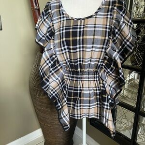 Women’s Cocomo Stylish Plaid Poncho look Front/Back Blouse Size S